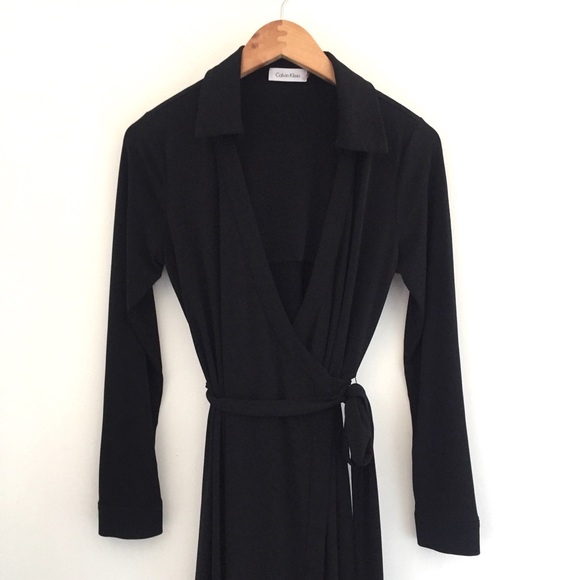 Calvin Klein Long Sleeve Black Wrap Dress - Picture 3 of 8